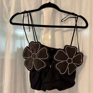 Black Floral Embellished Women's Top